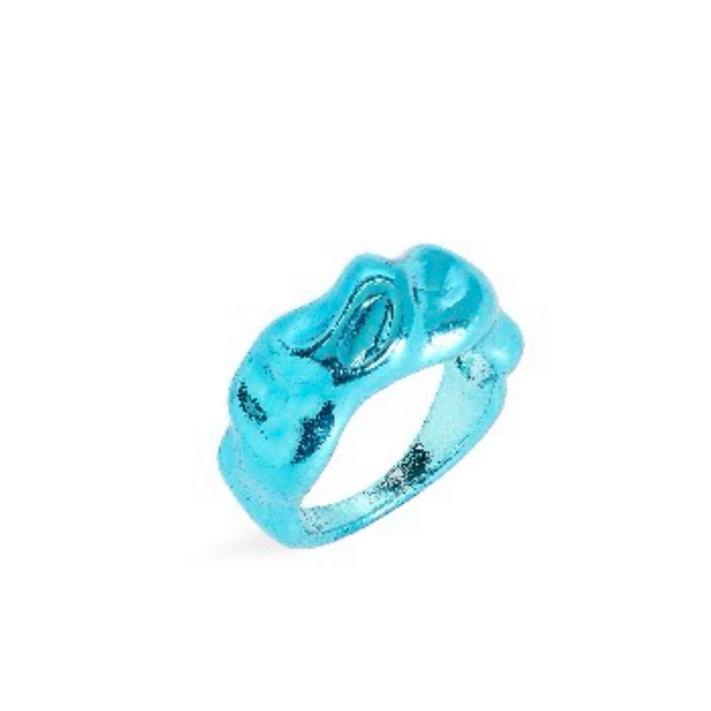 Unique Textured Twisty Metallic Ring in Metallic Blue; Size 7